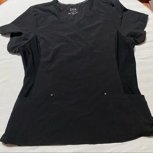 Cherokee Iflex Mock Wrap Knit Panel Scrub Top- Black